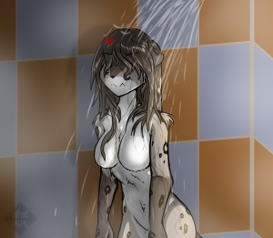 Kat taking a shower