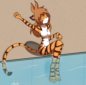 Twokinds Fanart - Flora by the Poolside