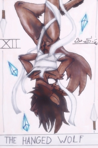 Natani tarot, the hanged wolf